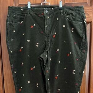 Talbots Women's Green Corduroy Straight Leg Pants Autumn Embroidered 18W
